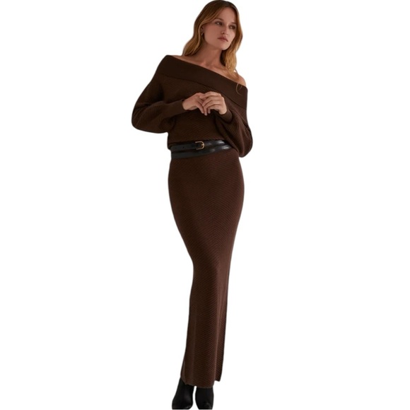 Favorite Daughter Irene Sweater Off the Shoulder Maxi Dress XL Brown - Picture 2 of 11